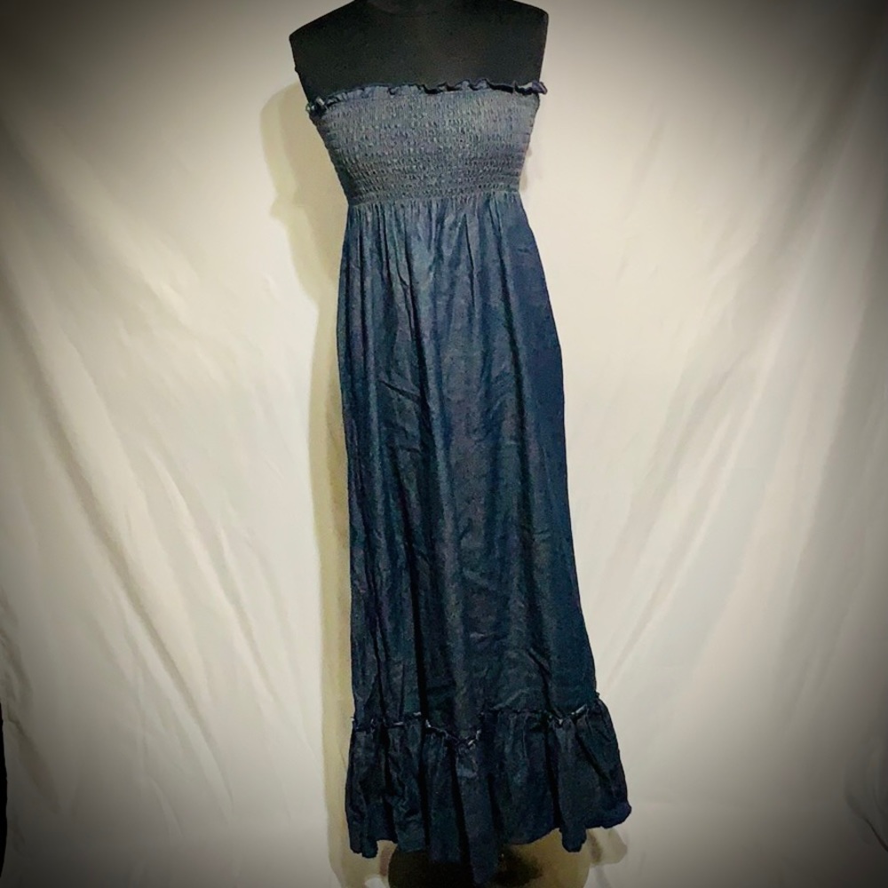 Strapless denim maxi dress
